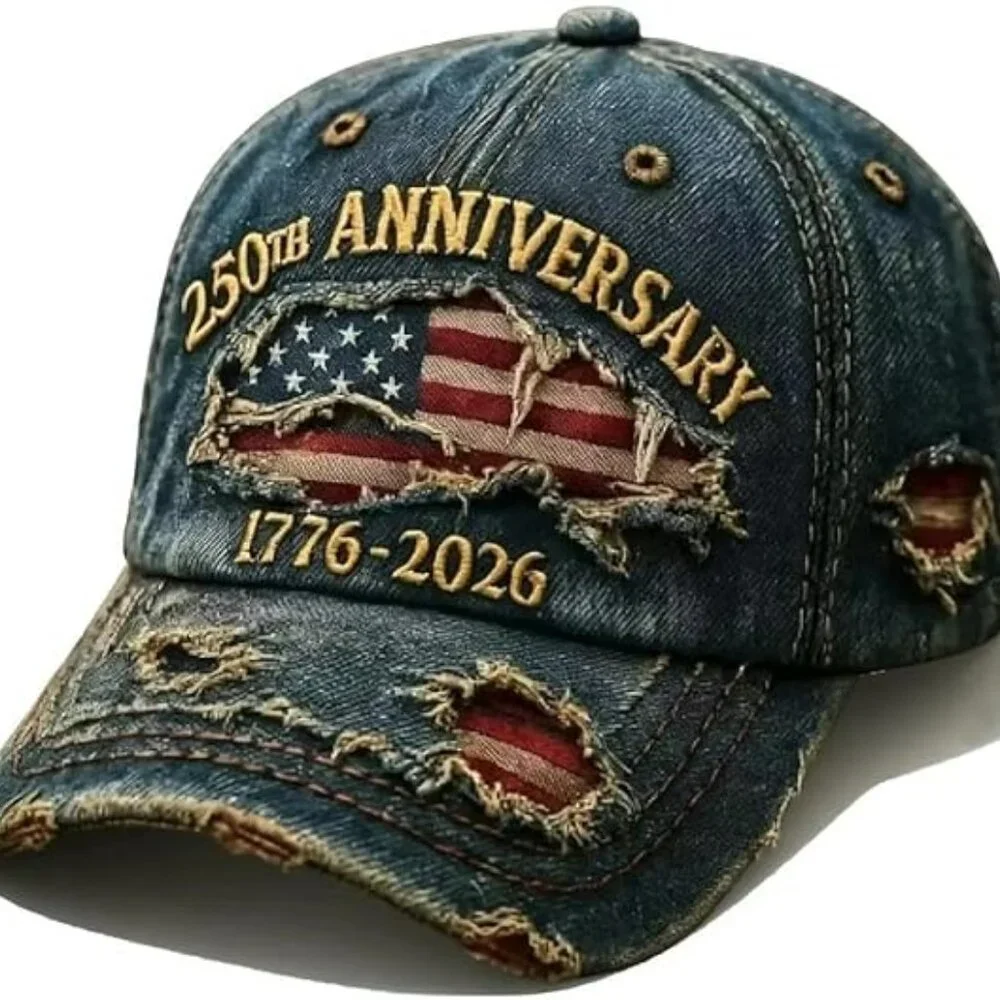 The USA 250th Anniversary Distressed Hat Patriotic Theme 1776-2026 Commemorative